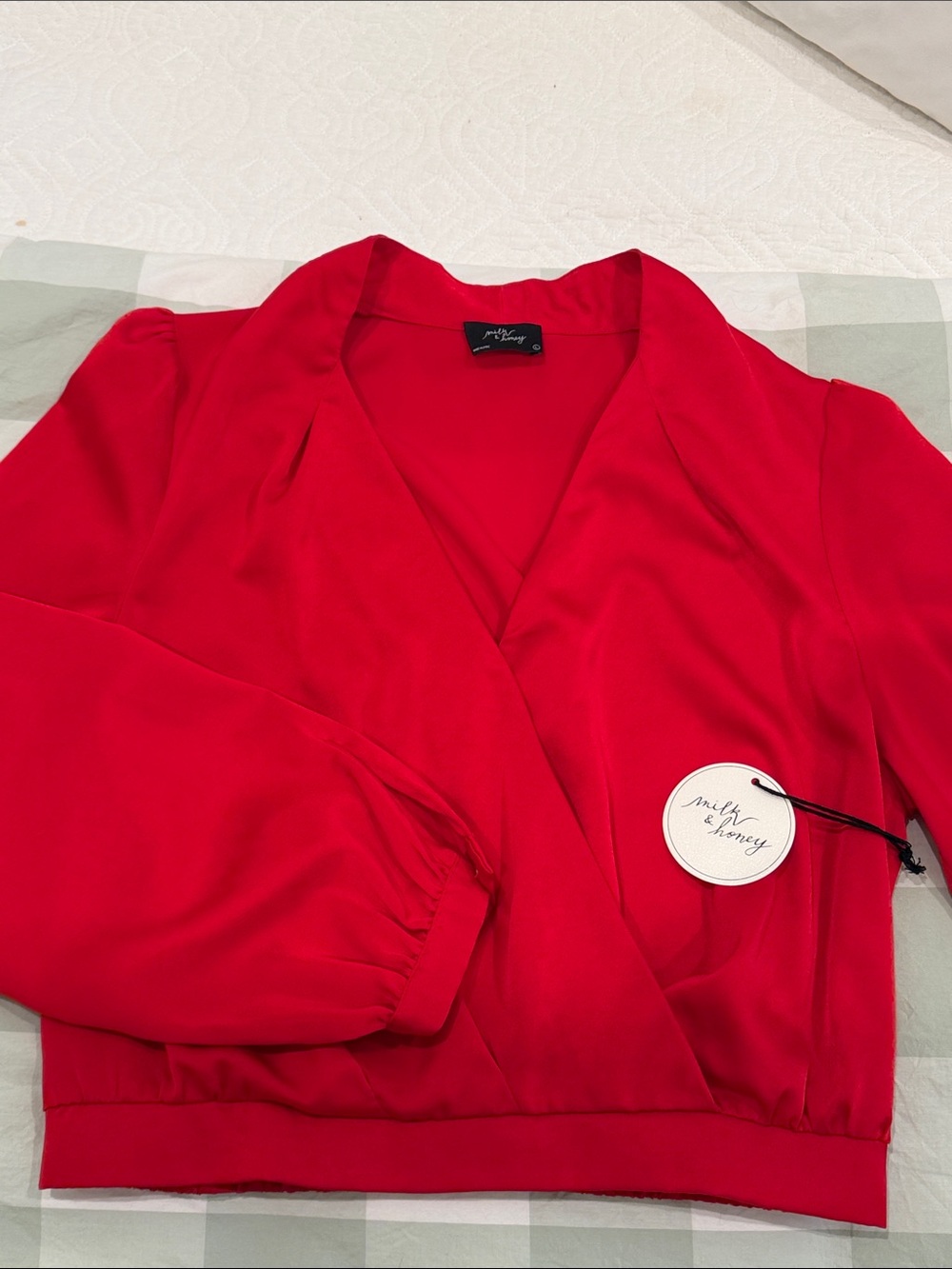 Women's Red Wrap-Style blouse Top